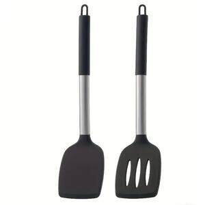2 PCS Silicone Turner Solid Spatula & Slotted Turner Heat Resistant Non Stick